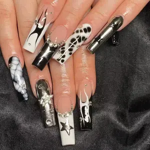 French wear rectangular nails European and American crocodile pattern manicure nails stars flame