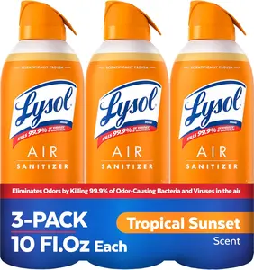Lysol Air Sanitizer Spray with Bacterial Odor Eliminator for Home & Office, Sanitizing Air Spray, Air Freshener Alternative, Tropical Sunset Scent, 10 oz (Pack of 3)