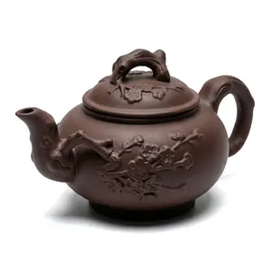 Vintage collectibles "Spring Herald" Plum Blossom Zisha Teapot | Handcrafted Artistry | Premium Collectible Oriental Plum Blossom Purple Clay Teapot | Symbol of Resilience & Beauty | Tea Connoisseur Must-Have
