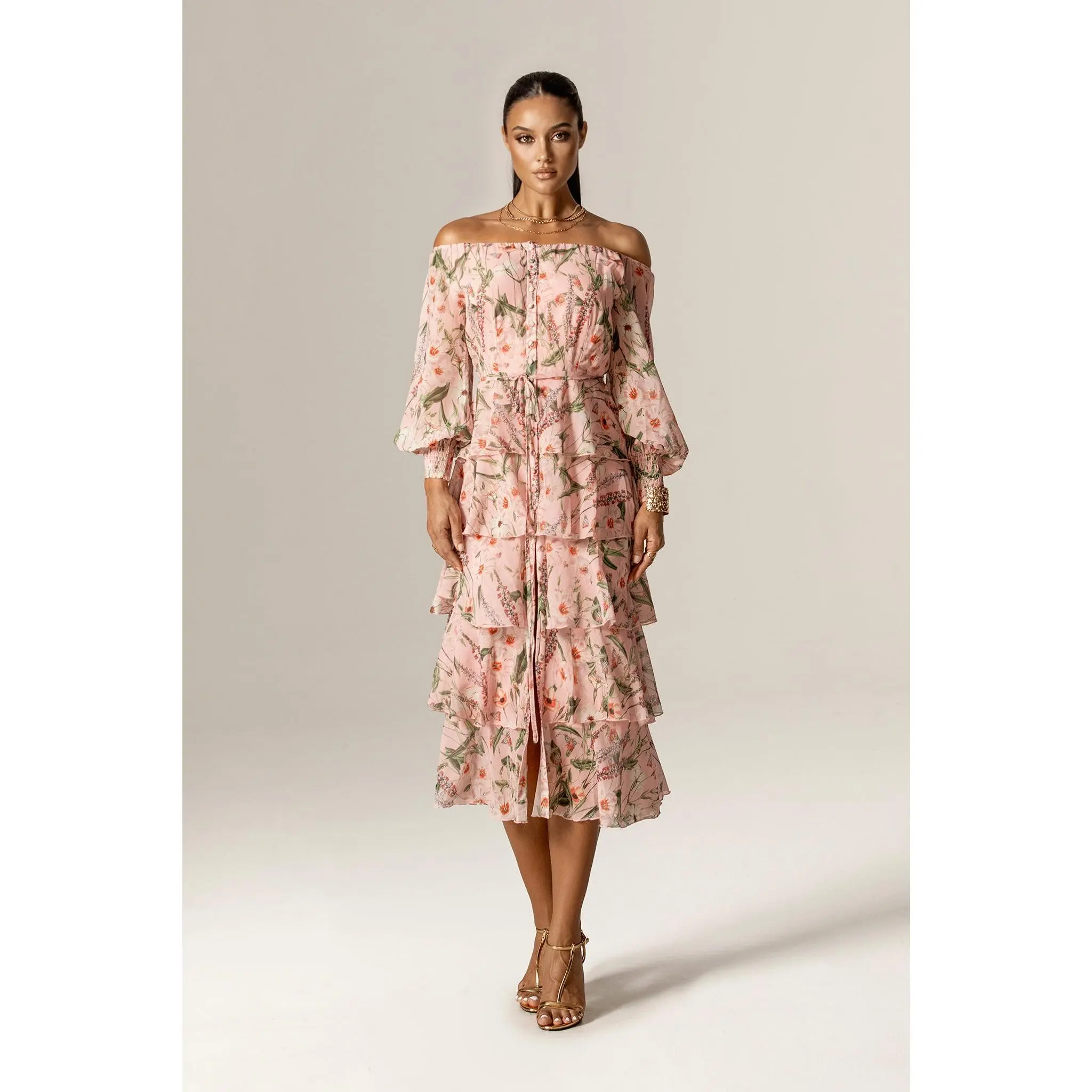 summer chiffon midi dress Floral Chiffon V-neck Sleeveless Midi Dress