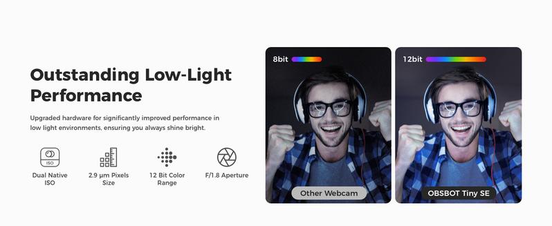 OBSBOT Tiny SE 1080P Webcam 100 FPS with AI Tracking, 1/2.8" Sensor, Gesture Control, Dual ISO, DOL HDR, Web Camera for Desktop and Laptop Use