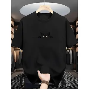 Stylish Black T-Shirt For Men Soft Polyester Crew Neck Short Sleeve Summer Essential Casual Wear Comfortable Fit
