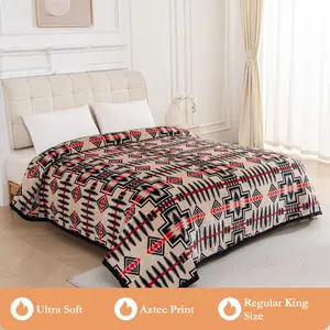 Oversized Super Plush Tan & Black Tribal Southwest Aztec Flannel Blanket