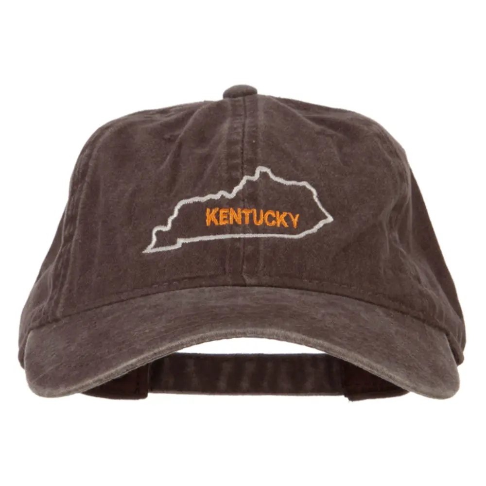 Kentucky with Map Outline Embroidered Washed Cotton Cap