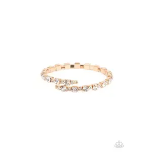 Photo Op Gold and White Rhinestone Coil Bangle Bracelet -