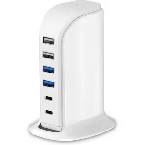 USB Charger Upoy, Charging Station for Multiple Devices 45W, Fast Charging Blocks with Dual Type C Ports, USB Charging Hub Organizer Multiport for iPhone, Ipad, Kindle, Travel Accessories