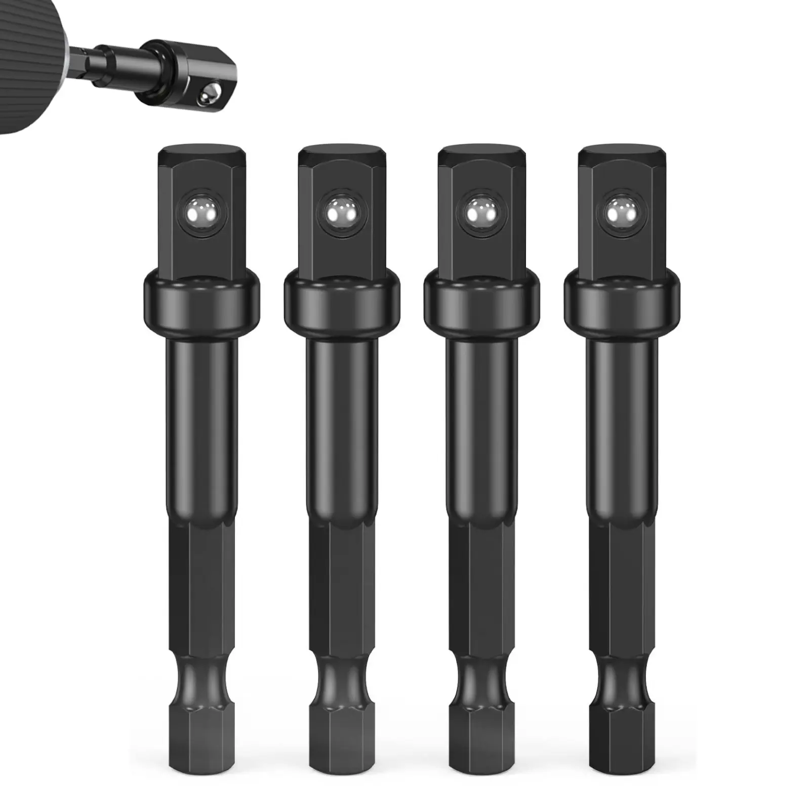 3/8 Impact Adapter, 4 Pack Socket Adapter 1/4 Inch to 3/8 Socket Adapter Kit for Impact Driver, Automotive DIY, Extension Socket Driver Bits, Handle Nut Driver and Drills