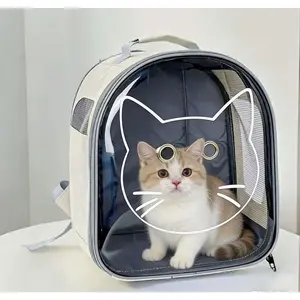 Portable cat carrier bag with panoramic transparency, double-shoulder pet bag with dual ventilation holes