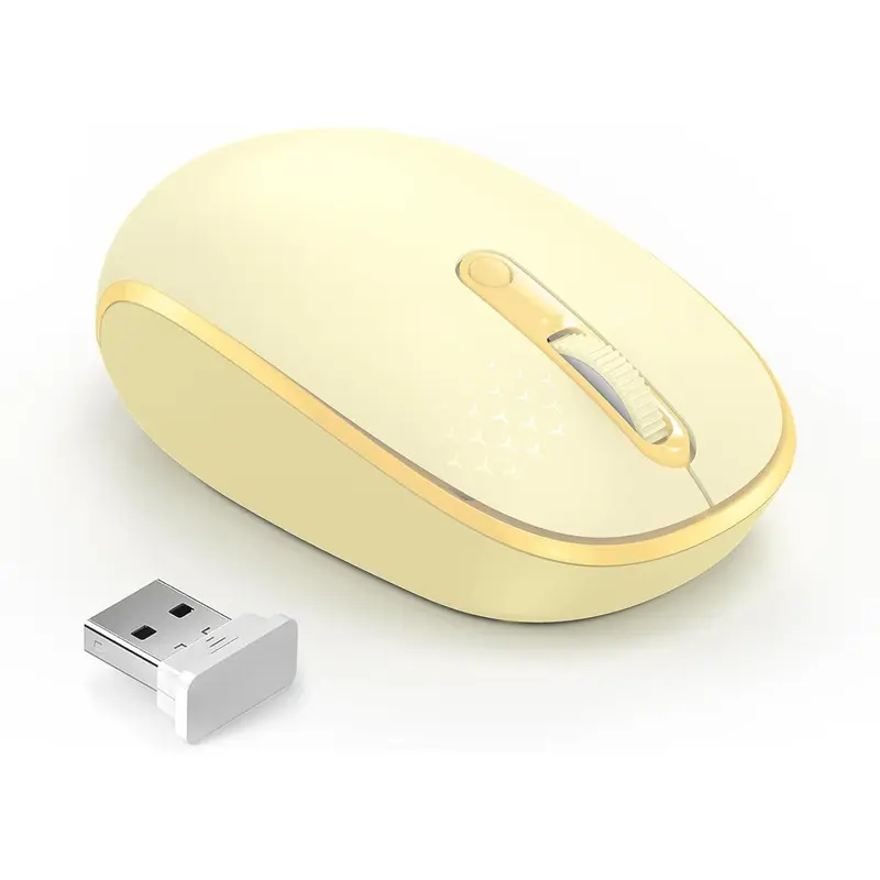 X-MUP05  Wireless Mouse, 2.4G Quiet Computer Mouse with USB Receiver, 4 Buttons Portable Cordless Mice for Chromebook, Laptop, PC, Mac, 800/1200/1600 DPI - Yellow
