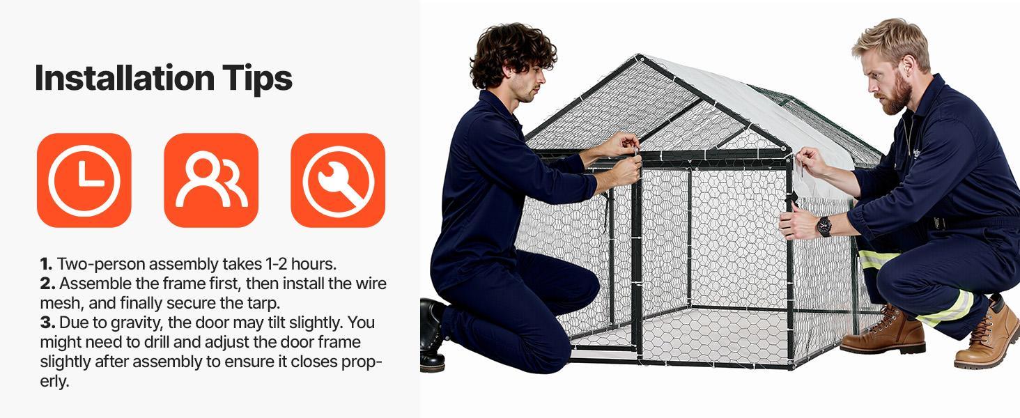 VEVOR Metal Chicken Coop for 4-6 Chickens, 3.3 x 6.6 x 3.3 ft, Small Chicken Cage with Waterproof Cover & Double Doors, Spire Roof Poultry Run Compatible with Wooden Coops, for Rabbit Hen Goose Duck VEVOR Metal Chicken Coop for 4-6 Chickens, 3.3 x 6.6 x 3.3 ft, Small Chicken Cage with Waterproof Cover & Double Doors, Spire Roof Poultry Run Compatible with Wooden Coops, for Rabbit Hen Goose Duck