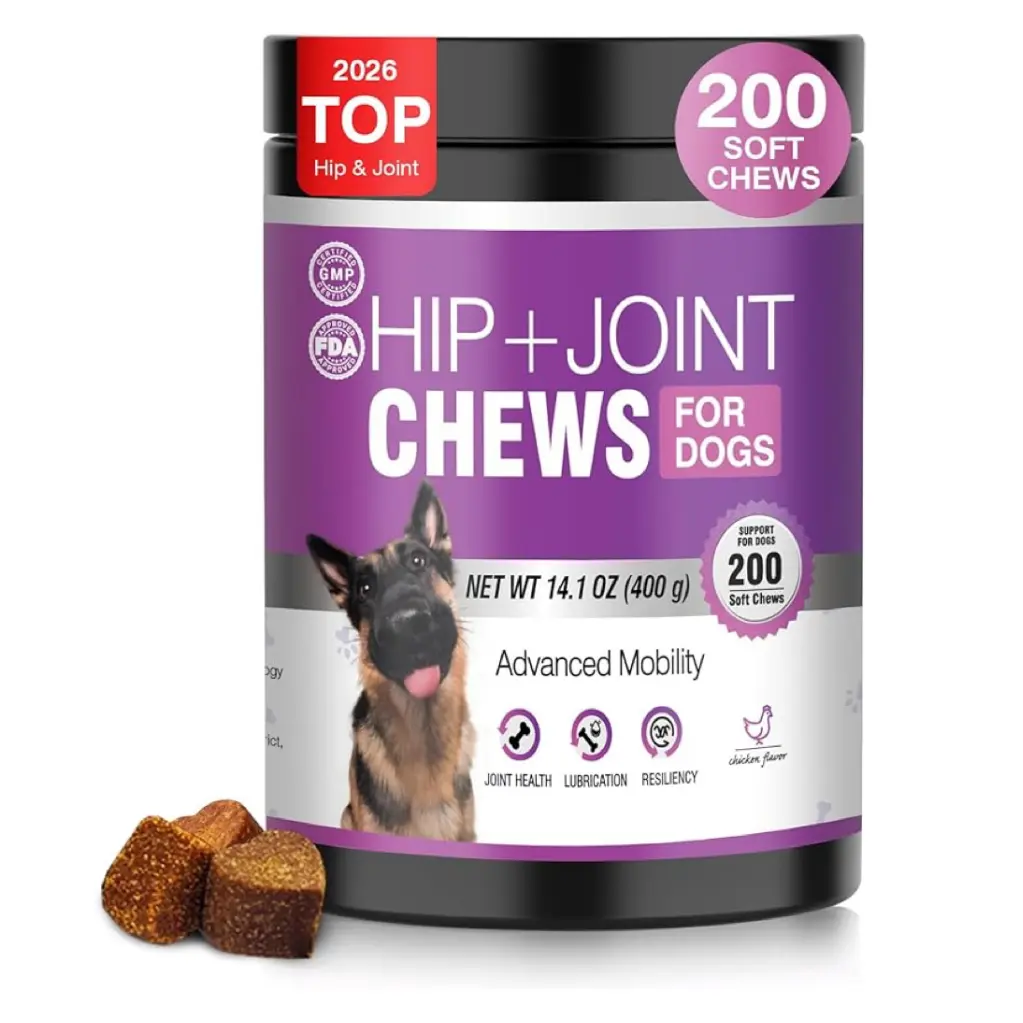 Hip & Joint Mobility Bites(200pcs) for Dogs Natural Joint Health Supplements with OptiMSM Glucosamine & Chondroitin Sulfate 90 Soft Chews Dog Joint Pain Relief Mobility Supplements Chicken Flavor Fit All Large Small Medium Breed