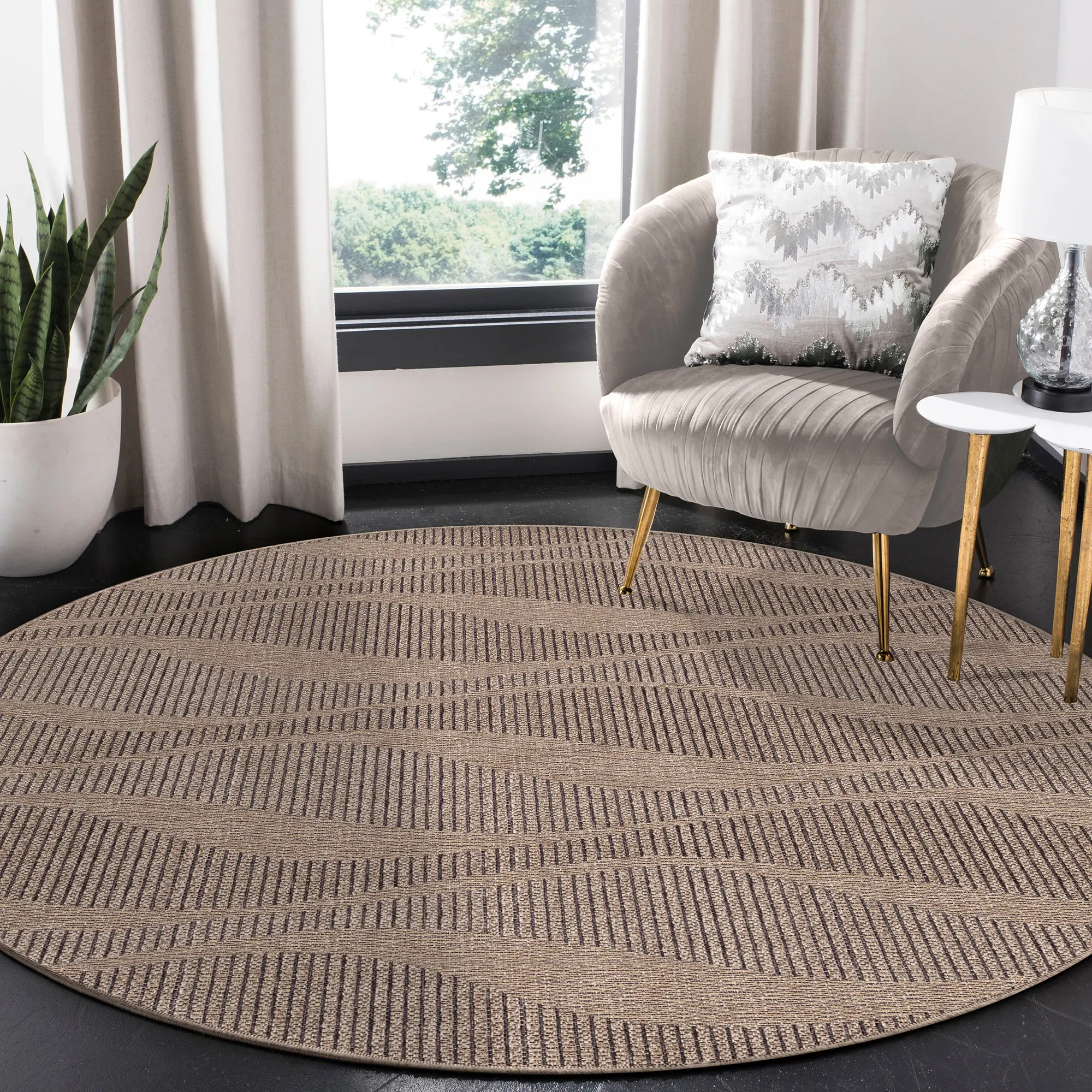 Lush Decor Monaco Power Loomed Polypropylene 1-Piece All-Weather Indoor Area Rug - Coastal Bedroom Use, Low Profile 0.125" in, Water Resistant, UV Protection, Abstract Transitional Stripes & Wavy Lines, Natural Hues, Easy Care, Multi-Size