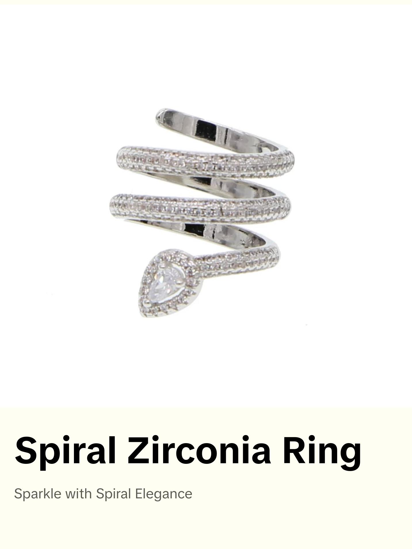 Spiral Silver Ring with Decorative Band and Center Stone