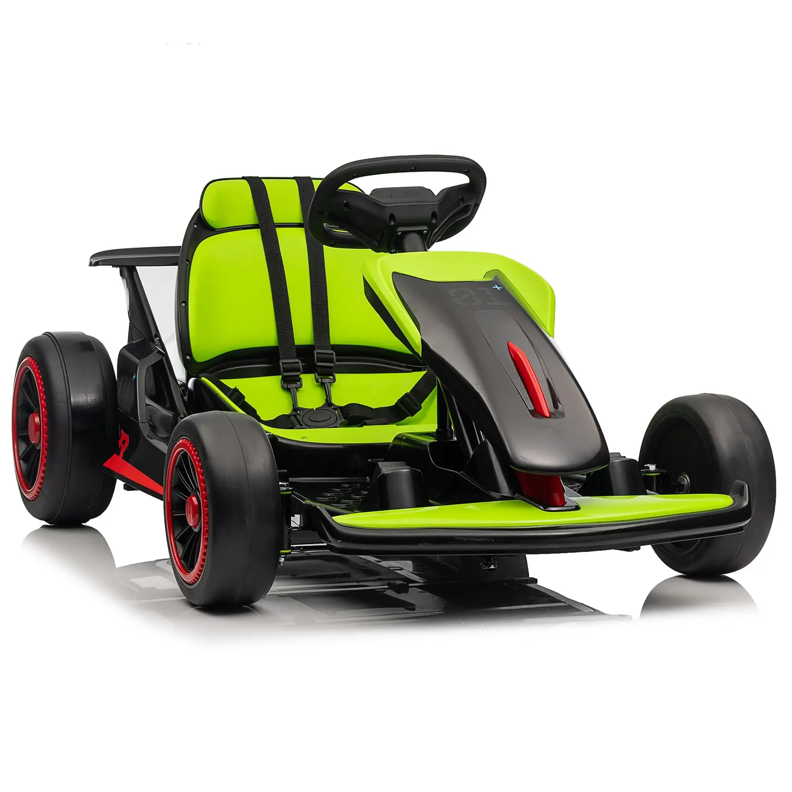 GARVEE 24V Battery-Powered Drift Go Kart Ride-On Toy for 6-8 Years Kids, Ride on Wheels, Nylon Rear Tires Spin Easy, Dual 200W Motors, Dual Pedals, Seatbelt, Large Battery, 8.1MPH Speed, Music, Horn, Slow Start, 66.6lbs Capacity (Birthday Gift Option)