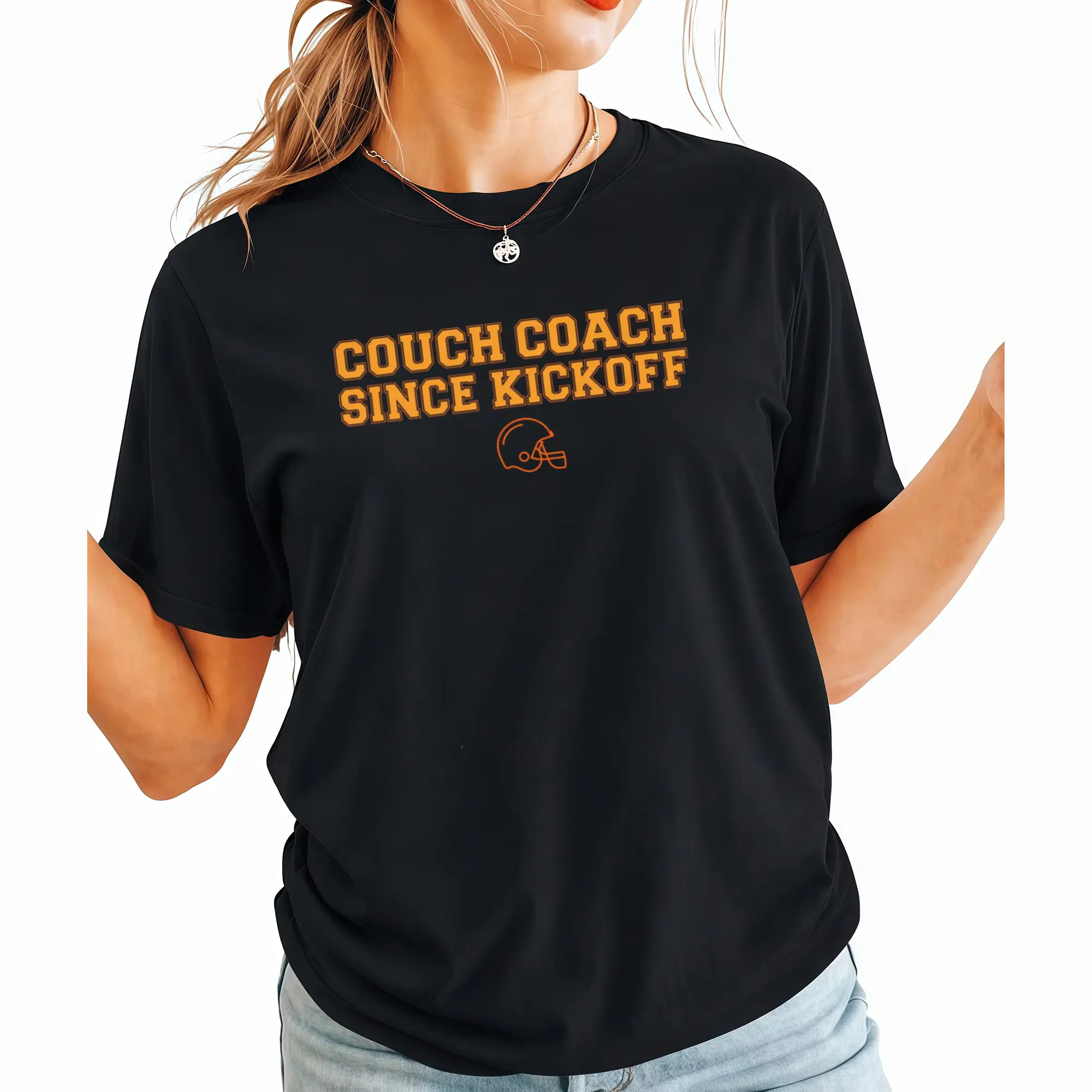 Vintage Athletic Lettering T Shirt Featuring Couch Coach Since Kickoff Slogan Suitable For At Home Game Viewing And Casual Weekend Outings