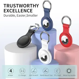 AirTag Holder AirTag Case Keychain Air Tag Holder, Silicone AirTags Key Ring Cases Tags Chain Apple GPS Item iTag Finders Accessories 4 Pack