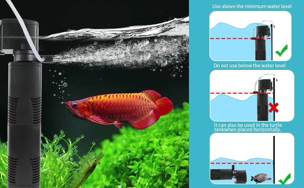 TARARIUM 300 GPH Submersible Internal Aquarium Filter Pump - 55-150 Gal Large Tanks, Bio Sponge, Wavemaker, Air Supply, Biochemical Filtration, Odor Control, Quiet Operation - Pet Fish Tank Supplies