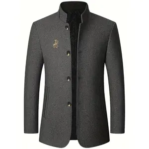 Men's casual formal style lambskin jacket - Long Sleeve stand-up collar single-breasted side pocket jacket, semi-formal office occasions and daily wear in autumn and winter - polyester fiber lining for cold resistance and warmth, texture fabric design