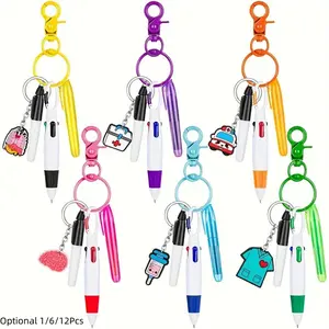 Mini Highlighter Nurse Pens Set for Badge Reel Pens Include 1 Tip Highlighter 1 Permanent Marker Pen and 1 Retractable Ball Pen with 1 Nursing Keychain Clip Ballpoint Pen Set