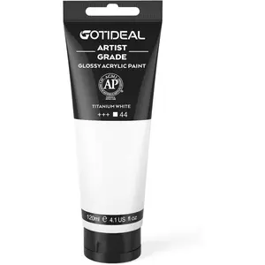 GOTIDEAL Acrylic Paint Titanium White Tubes(120Ml, 4.1 Oz) Non Toxic Non Fading,Rich Pigments for Painters, Adults & Kids, Ideal for Canvas Wood Clay Fabric Ceramic Craft Supplies (Titanium White) GOTIDEAL