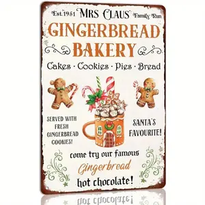 Gingerbread Bakery Metal Sign, Vintage Christmas Themed Retro Poster, Kitchen Cafe Bar Home Farmhouse Wall Decor, Garden Decoration