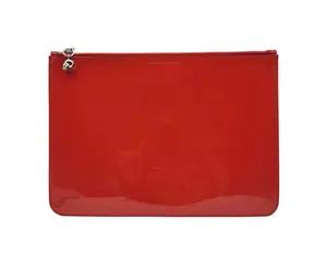 Pre-owned Alexander McQueen Patent Leather Small Leather Goods Women's Red Charm Silver Skull Large Pouch