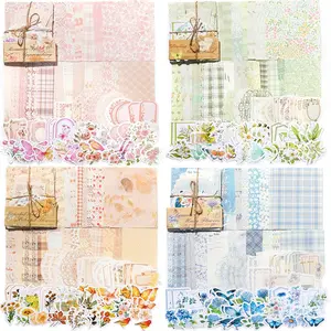 400PCS Floral Scrapbook Paper & Journaling Stickers Assorted Set Junk Journal Supplies for Journaling Retro Crafts Planner Mixed Media Collage Card Album DIY Scrapbooking
