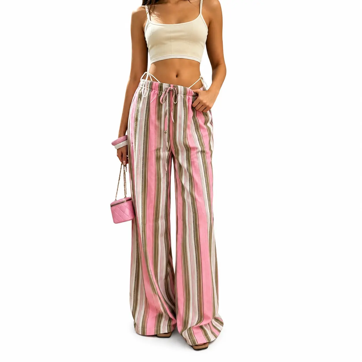 JointlyCreating Pastel Stripe Linen Wide-Leg Pants, Bottom, Soft, Breathable Summer Fit, Casual, Effortless, high-waisted, flowy