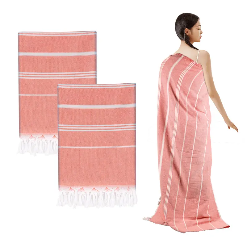 Unisex Turkish Cotton Oversized Towels 2-Pack (61"x82") - Striped Tasseled, Soft Super Absorbent, Quick Drying, Breathable, Sand-Free Bundle Set Beach Towels for Home, Camping, Yoga & Travel Use