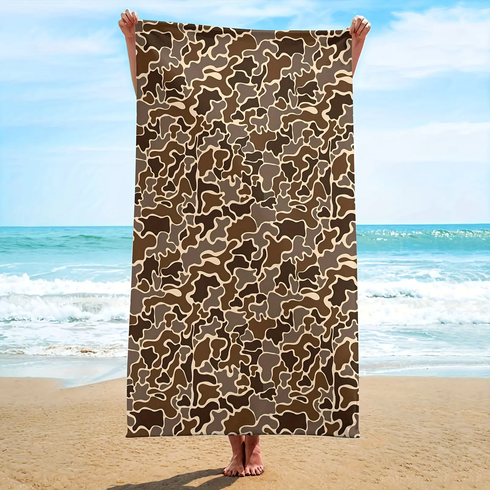 Retro Full Print Quick-Dry Beach Towel, Non-Shedding Swimming Bath Sheet, Portable Vacation Towel, Quick Dry Towels For Travel, Reusable Beach Accessory, Reusable Absorbent Towel