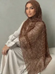 Casual Retro Polyester Sequin Solid Color Shawl Scarf, 70x170cm Women's Summer Sun Protection Windproof Hijab Modesty Muslim, Essential Fashion Accessory