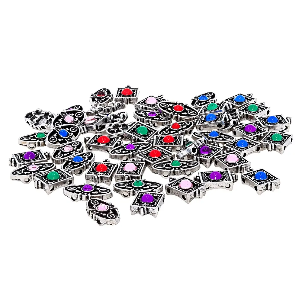 Jewelry DIY Antique Tone Connector Set, JTV Multicolor Crystal & Silver-Tone, 16x8mm & 14x8mm Sizes, Pack of 50