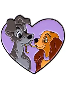 Adorable Cartoon Couple Dog Enamel Brooch Adjustable Clip, Fashion Heart Design Sweater Hat Backpack Badge Accessory, Perfect for Daily Wear