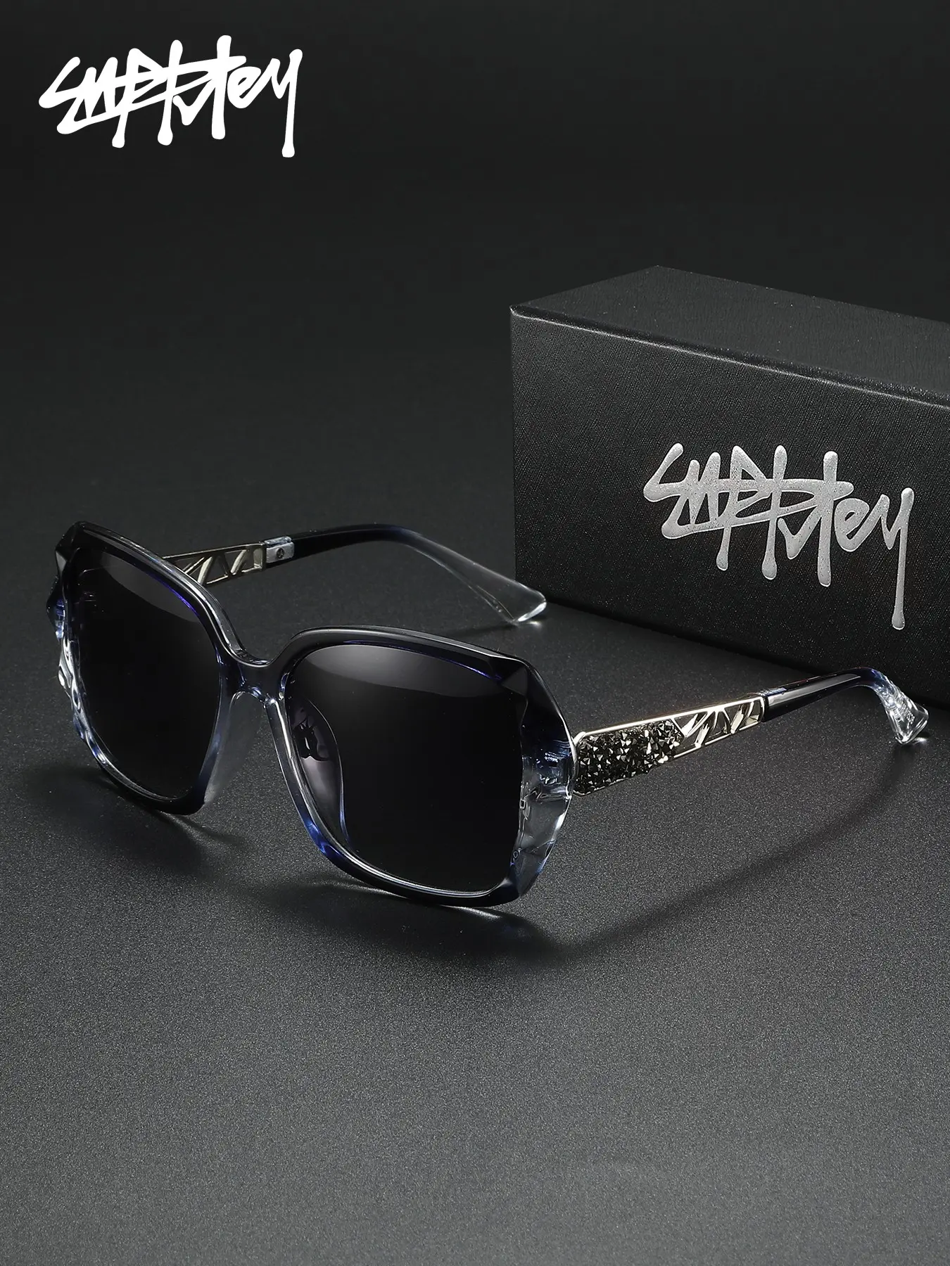 Square Frame Sunglasses with UV Protection Polarized Oversized PERKEY Square-Oversized Black UV Protected Polarized Cooling  main image 3