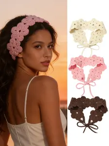 1 solid color crocheted flower headband, Bohemian solid color knitted flower headband, women's fashion headband, soft polyester headband hair accessory, women's Valentine's Day headband, a gift for your girlfriend