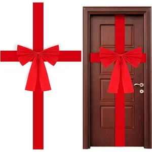 Christmas Cabinet Door Ribbon Bow Large Velvet Christmas Wreath Bow for Christmas Front Door Cabinet Home Decoration,Red