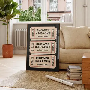 Shower Karaoke Ticket Print, Funny Bathroom Wall Art, Retro Singing Poster, Trendy Vintage Home Decor, Unframed