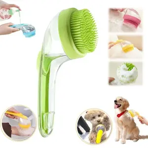 Two-In-One Pet Bath Brush with Handle, Soft Silicone Bristles, Shampoo Dispenser, Grooming Massager for Dogs & Cats, Long/short Hair