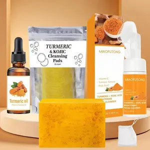 Turmeric Cleansing Set, Turmeric Soap & Cleaning Pad & Moisturizing Facial Cleanser & Oil, Deep Cleansing Skin Care Kit for Women & Men, Hydrate, Turmeric Brightening Cleanser