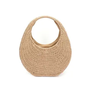 Faux Straw Wicker Moon Bag