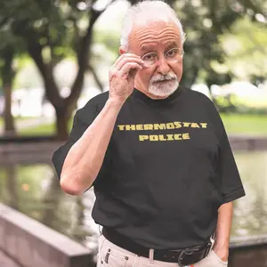 Thermostat Police Tee - Men's Casual Cotton Shirt, Fitted Crew Neck, Vintage Style, Summer Wear, Soft Fabric, Ribbed Collar Classic Menswear