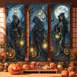 Halloween Hanging Banner, 3 Counts/set Skull Canvas Poster, Scary Skull Decorative Poster for Home Dormitory Office Party Festival