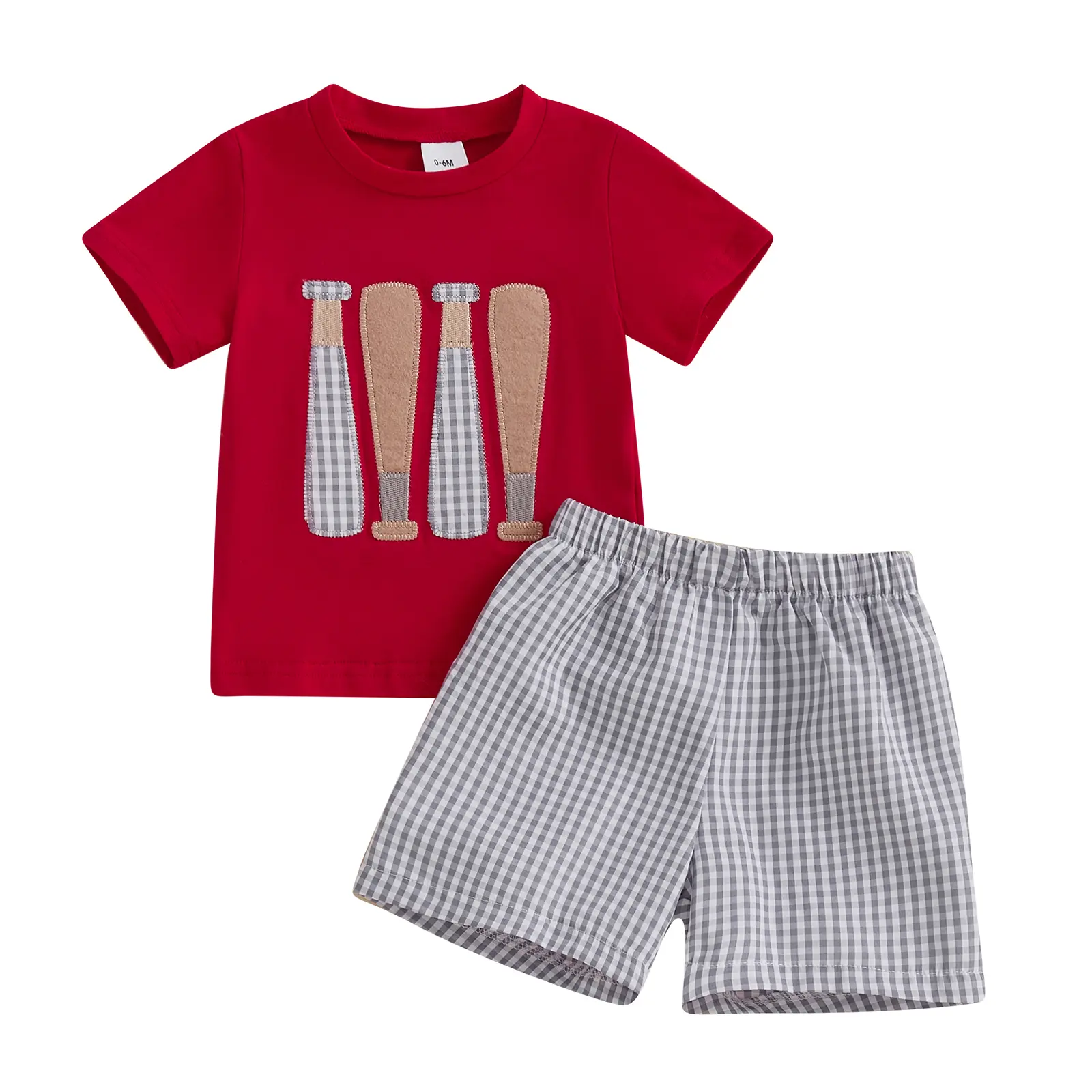 Baby Boy Summer 2-Piece Casual Clothes Set - Print T-Shirt, Plaid Shorts, Stretch Waistband, Casual Baby Boys Gift Sets