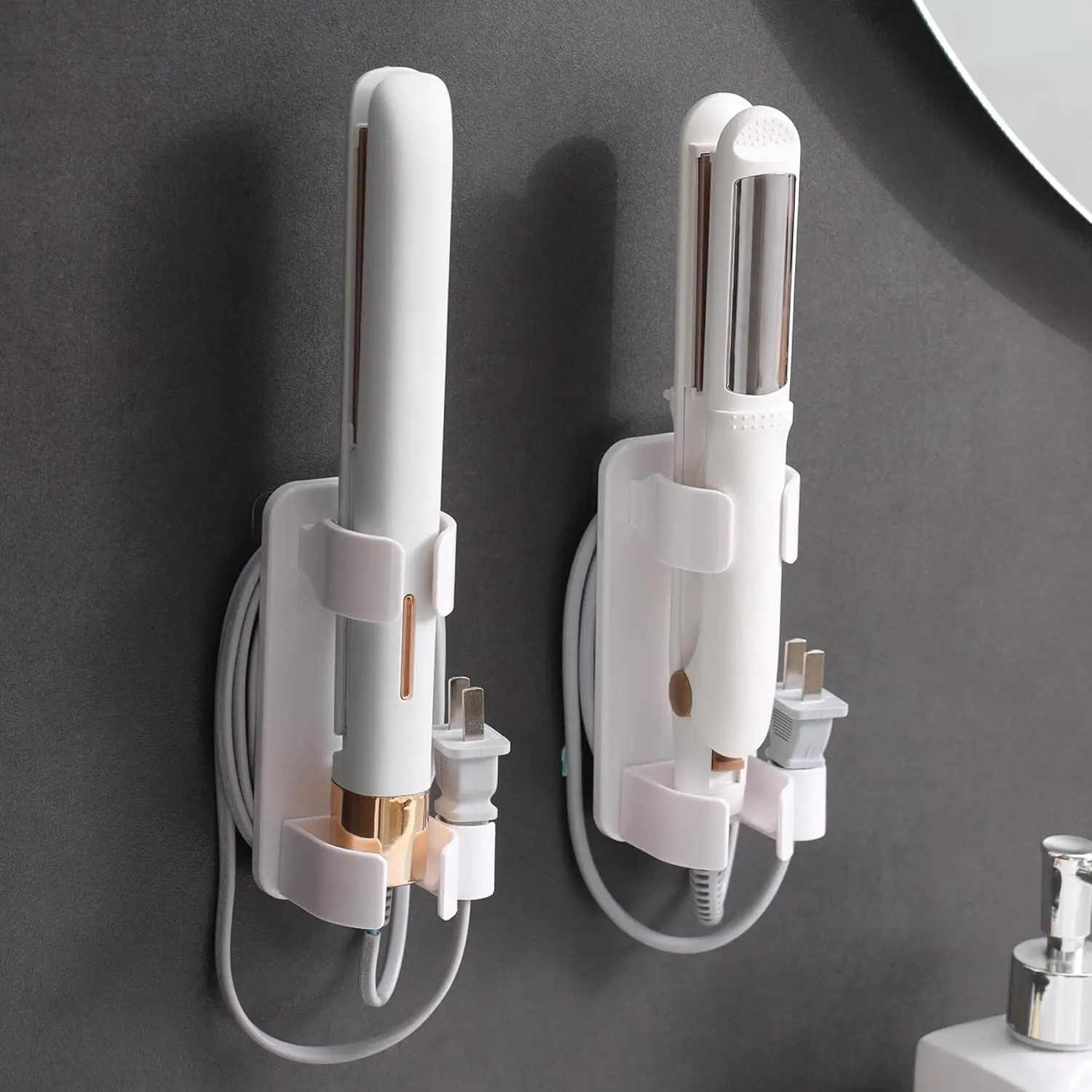 2-pack Curling Iron Holder Wall Mounted, Hair Dryer Holder Hair Curler Holder Hair Straightener Holder Organiser Racks Adjustable Retractable