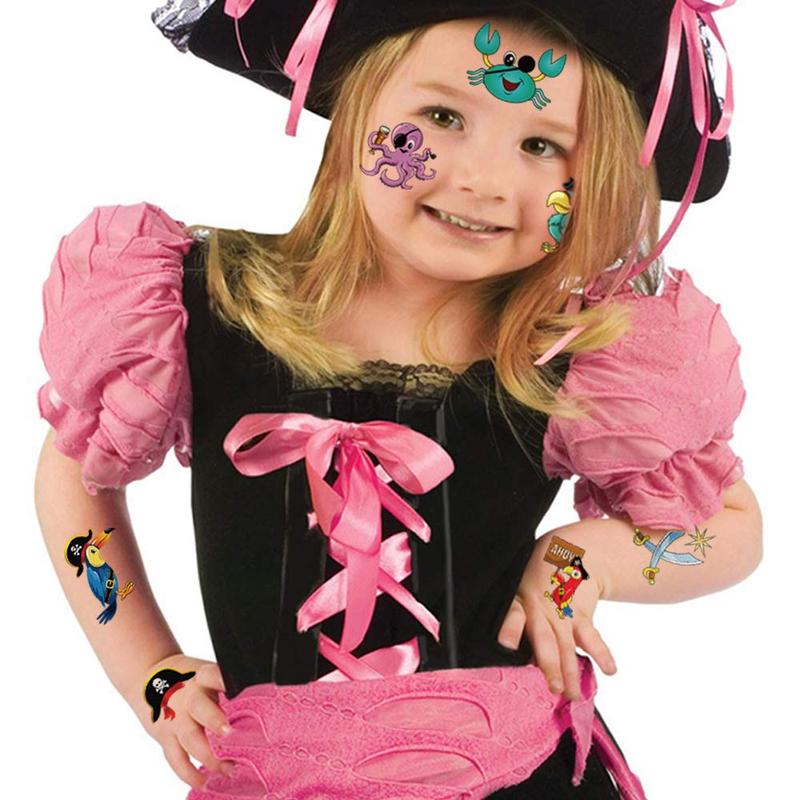 Pirate Tattoos(96Pcs), Konsait Pirate Temporary Tattoo Fake Neverland Pirated Cannon Powder Jake Captain Tattoo Body Sticker for Pirate Birthday Party Favors Supplies Kids Boys Girls Party Bag Filler Gift