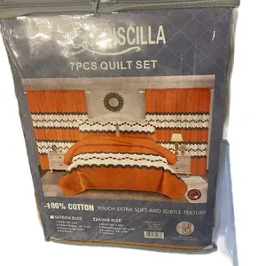Priscilla 7-Piece Quilt Set - 100% Cotton Touch Extra Soft Subtle Texture Queen/King Size Bedding Ensemble