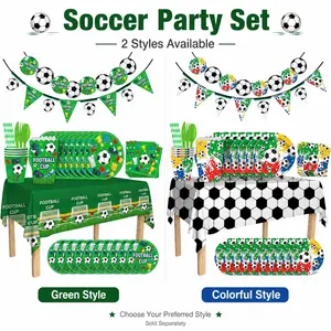 2026 Soccer Viewing Party Tableware Set, 182 Piece Disposable Dinnerware Bundle with Plates, Cups, Napkins, Table Cover, Snack Buckets, Straws and Utensils for Game Night, Serves 20 Guests