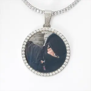 [ICE HUE]18K Gold Vacuum Plated Copper with 5A+ Sri Lanka Zircon DIY Personalized Custom Memory Round Colorful Photo Pendant NFC Bible Daily Verse with Necklace Miami Italy Mexico for Women&Men Luxury Jewelry,Daily Wear,Fashion,Gift,Chicano,Hip Hop,Simple