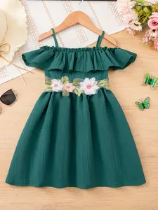 1pcs Girls' Summer Sleeveless Dress, Sweet & Cute Floral Pattern Design, Daily Wear Kids Clothing, Perfect for Casual, Floral Print Dress