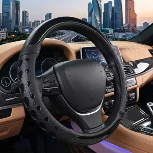 Premium PU Leather Steering Wheel Cover with Heart-Shaped Pattern Anti-Slip Wear-Resistant Universal Fit for All Cars Sports Style Interior Upgrade Year-Round Use